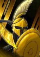 Golden Spearton from Stick War Legacy, showcasing a fierce golden warrior with a shield and sword, ready for battle.