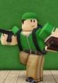 Roblox character in typical Flanker colors, wearing green, holding a gun, and standing against a green background.