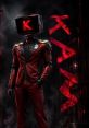 Futuristic character in a red suit with a glowing screen head, embodying themes of technology and cyberpunk aesthetics.