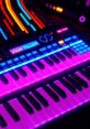 Colorful synthesizer keys illuminated in vibrant pink and blue light, showcasing a dynamic music production setup.
