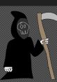 Cartoon Grim Reaper character with a skull face and scythe, representing themes of death and inevitability in art.