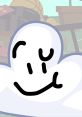 Cloudy from BFB, featuring a smiling cloud character with a playful expression against a colorful background.