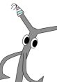 Cartoon character with big eyes and a colorful party hat, embodying the playful spirit of Mr. Kabob Man Pls.
