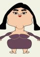 Cartoon character design of Amelia Curvey, featuring exaggerated features and a stylish purple outfit.