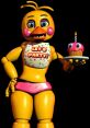 Toy Chica from FNAF: UCN holding a cupcake with a candle, showcasing her playful and festive personality.