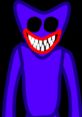 Nightmare Huggy Wuggy with a sinister grin and dark background, evoking a creepy and unsettling atmosphere.