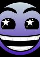 Cartoon character with a smiling face and starry eyes on a black background, embodying a playful and vibrant vibe.