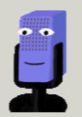 Purple character with a smiling face and speaker-like features, representing Ray Atnt's playful design and personality.