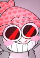 Elliot VR Gtag character with a pink heart-patterned hat and oversized red eyes, showcasing a playful and mischievous expression.