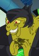Memnock from Supernoobs, a mischievous green character with sharp teeth and a slick hairstyle, exuding villainous charm.