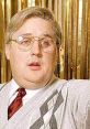 Brian Potter, a memorable character with glasses and a sweater, looks surprised against a sequined backdrop.