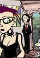 A scene from "Neurotically Yours" featuring Foamy, a woman in black, and a man in a suit, capturing quirky character dynamics.