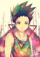 Gon Freecss, colorful digital art, featuring dynamic geometric shapes and vibrant colors reflecting his adventurous spirit.