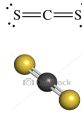 Lewis structure of carbon disulfide (CS2) showing molecular bonds and atomic arrangement with sulfur and carbon atoms.