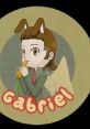 Cartoon character Gabriel with bunny ears and wings, playing a carrot flute in a playful, whimsical style.