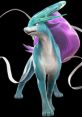 Suicune, the legendary water Pokémon, with striking blue and purple fur, exuding grace and majesty against a black background.