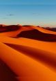 Golden sand dunes stretch under a clear blue sky, showcasing the stunning beauty of the desert landscape at sunset.