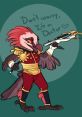 Scribbles the Kenku dressed as a doctor, confidently holding a medical tool with a playful expression.