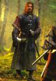 Boromir stands in a lush forest, dressed in armor and holding a horn, embodying bravery and leadership in Middle-earth.