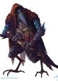 Kenku character in a cloak holding a dagger, showcasing unique features and a mysterious demeanor, perfect for fantasy themes.