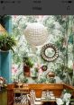 Stylish interior with tropical wallpaper, mirrors, and elegant dining setup, perfect for My Random Board inspiration.