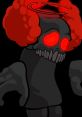 Tricky character with glowing red eyes and red clown hair, creating a spooky, playful atmosphere perfect for horror-themed content.
