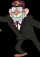 Grunkle Stan in a black suit with a fez, showcasing his quirky personality and charm in a playful pose.