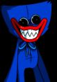 lue plush toy character with large eyes and a wide, toothy grin, featuring stitched details and a playful design.