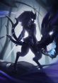 Mystical creature inspired by "Kindred," featuring a shadowy figure and a fierce wolf, set in an enchanted forest.