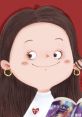 Cute girl with long hair and gold earrings, smiling while reading a math book, perfect for promoting online math classes.