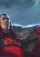 Mysterious character in a red robe with glowing eyes, perfect for a Horror Campaign in D&D, evoking dark magic and intrigue.
