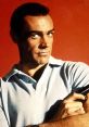 Sean Connery as James Bond, poised with a gun against a striking red background, embodying classic spy elegance.