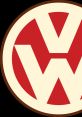 Vintage Volkswagen logo featuring a red and cream design with a prominent 'VW' monogram, showcasing classic branding.