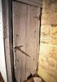 Old, weathered wooden door with peeling paint, showcasing creaks and rustic charm, perfect for eerie or vintage themes.
