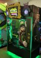 Luigi's Mansion Arcade cabinet featuring Luigi with a ghost-catching vacuum, vibrant green lights, and spooky design elements.