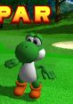 Yoshi celebrating a par in Mario Golf: Toadstool Tour on GameCube, featuring vibrant green golf course background.