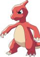 Charmeleon, the Fire-type Pokémon, stands confidently with its fiery red body and determined expression, ready for battle.