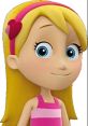 Katie from PAW Patrol, featuring a cute smile and bright blue eyes, wears a pink outfit with a heart-shaped hair accessory.