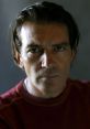 Close-up of Antonio Banderas with an intense expression, showcasing his charismatic presence and distinctive features.