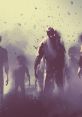 Gloomy scene featuring eerie zombies with glowing eyes emerging from mist, creating a haunting atmosphere of dread.