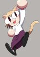 Neco Arc character cheerfully waving, featuring playful feline traits and a vibrant expression, in a lively animated style.