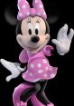Minnie Mouse in a pink polka-dot dress and bow, playfully waving with her iconic smile and cheerful demeanor.