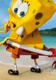 SpongeBob SquarePants playfully poses on the beach, showcasing his fun personality and vibrant cartoon style.