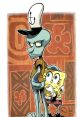 Squidward looks annoyed while SpongeBob playfully interacts with him, showcasing their comedic dynamic from the show.