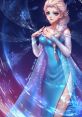 Elsa from Frozen, wearing a shimmering blue gown, surrounded by magical ice and snowflakes, embodies elegance and power.