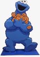 Cheerful Cookie Monster from Sesame Street joyfully holding a handful of cookies, embracing his love for treats.