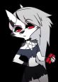 Loona from Helluva Boss showcases her edgy style with a striking expression and holding a red object.