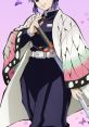 Shinobu Kocho from Demon Slayer, showcasing her distinct butterfly-patterned kimono and katana against a pink background.