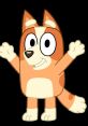 Bingo from Bluey, the cheerful orange dog character, excitedly waving with a big smile, embodying fun and playfulness.