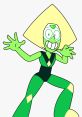 Peridot from Steven Universe strikes a playful pose, showcasing her green hue and signature pyramid-shaped head.